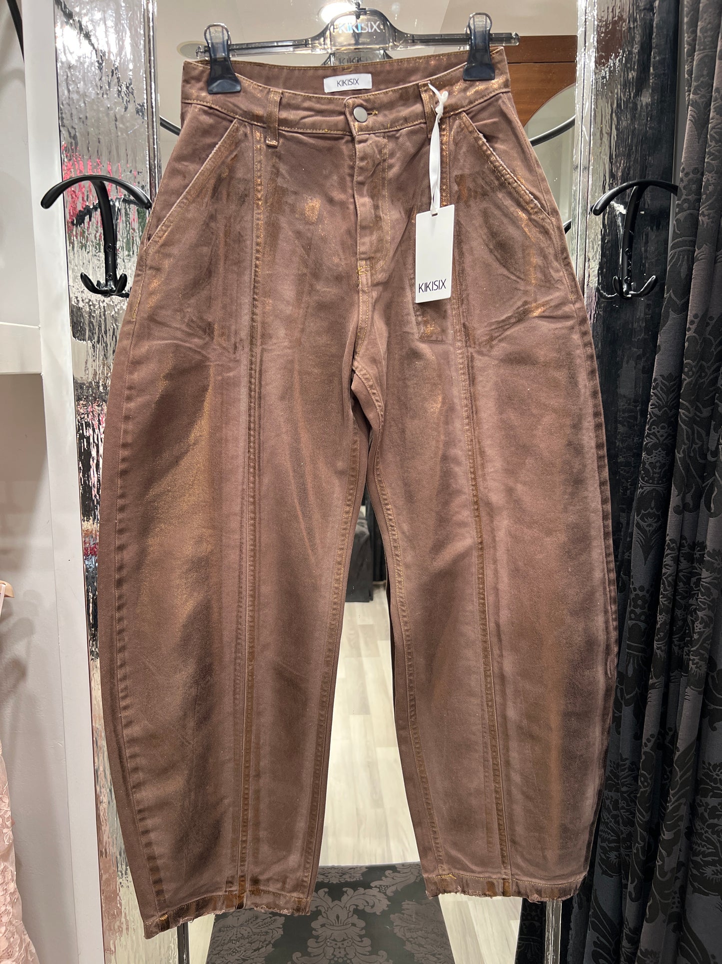 Jeans barrel spalmato bronzo kikisix