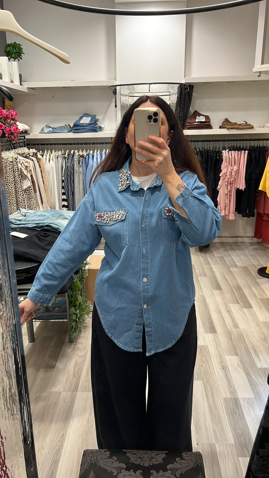 Camicia jeans con strass